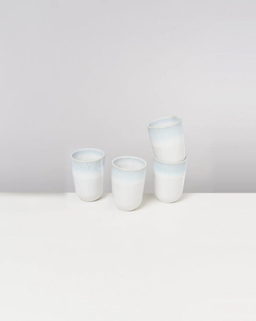 Large Mint White Ceramic Cup Set of Four