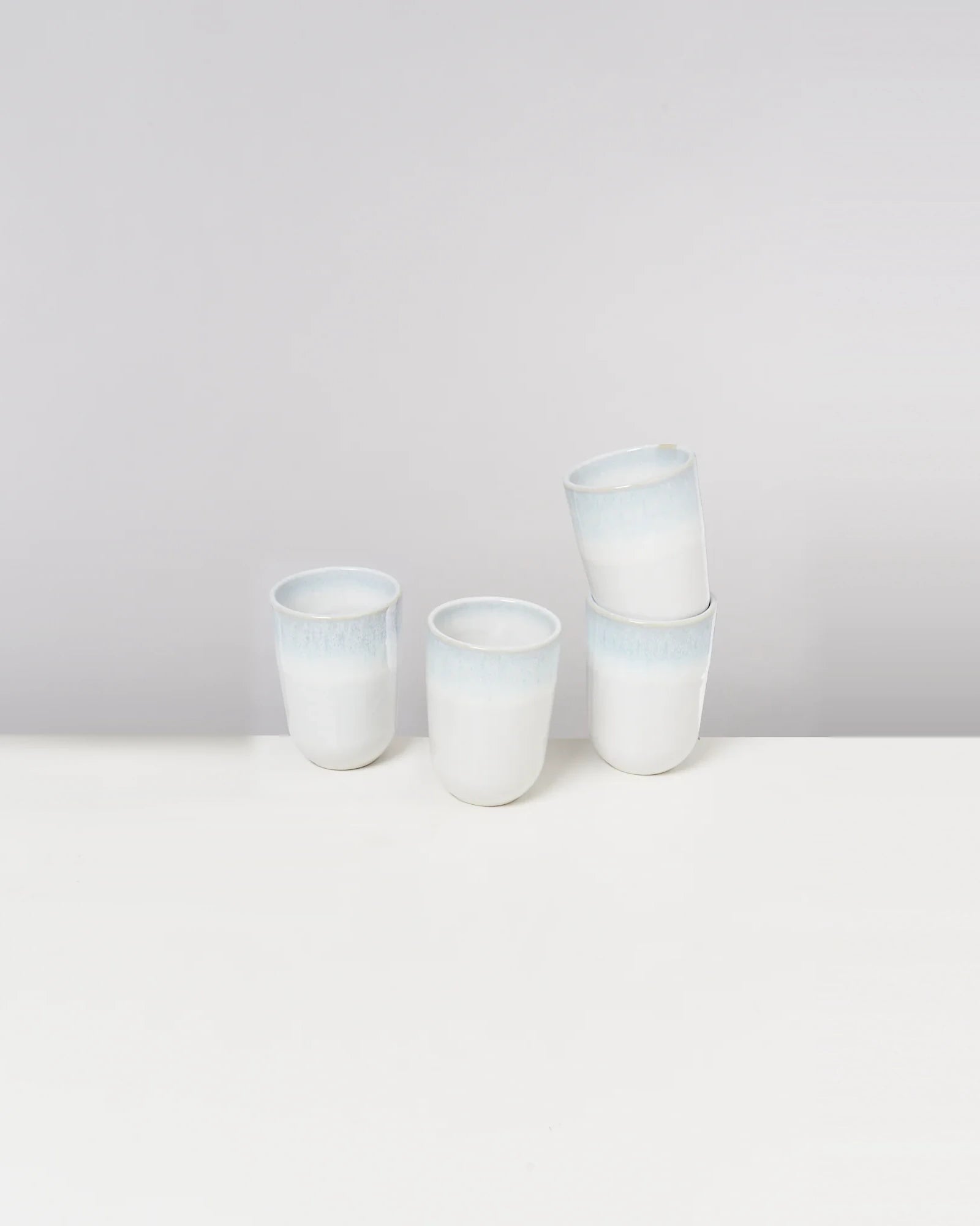Large Mint White Ceramic Cup Set of Four