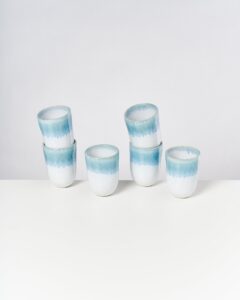 Large Green Blue Ceramic Cup Set of Six