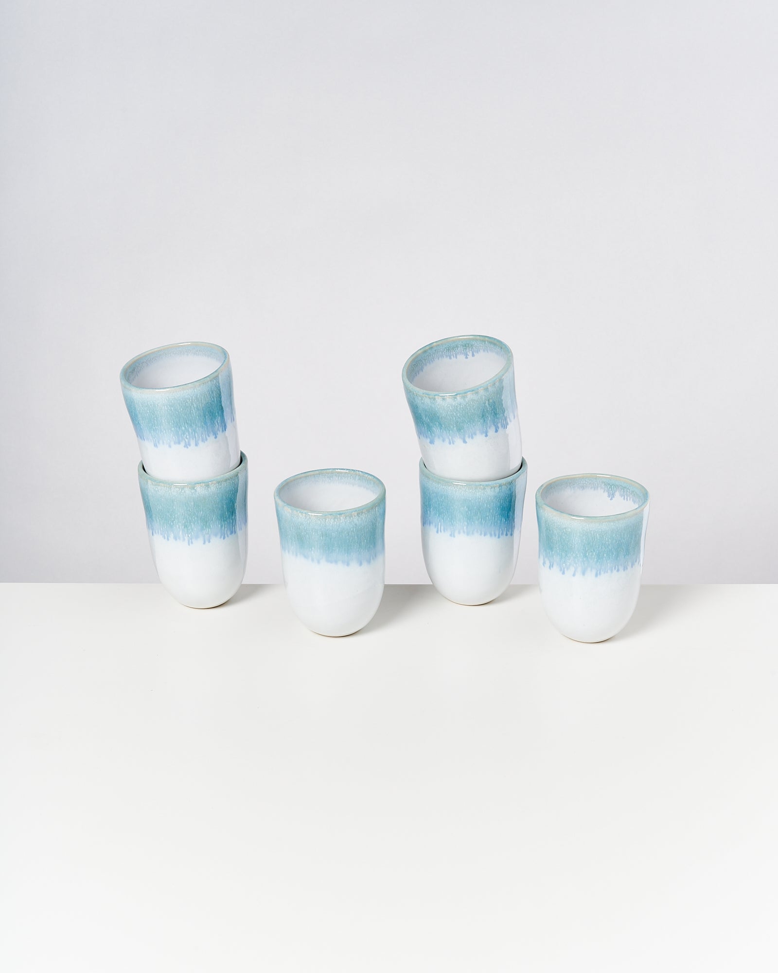 Large Green Blue Ceramic Cup Set of Six