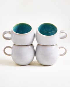 Large Aqua Ceramic Mug Set of Four