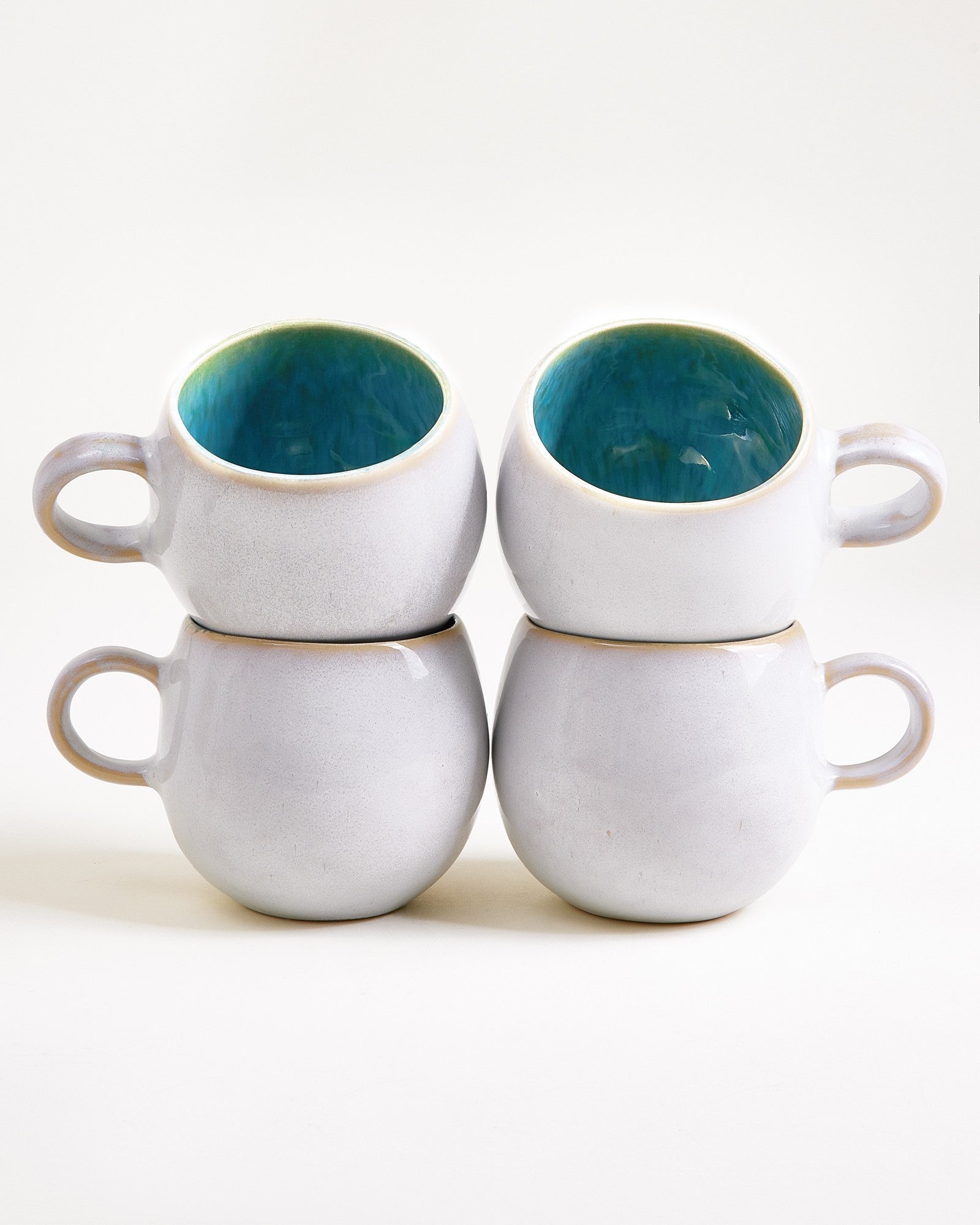 Large Aqua Ceramic Mug Set of Four