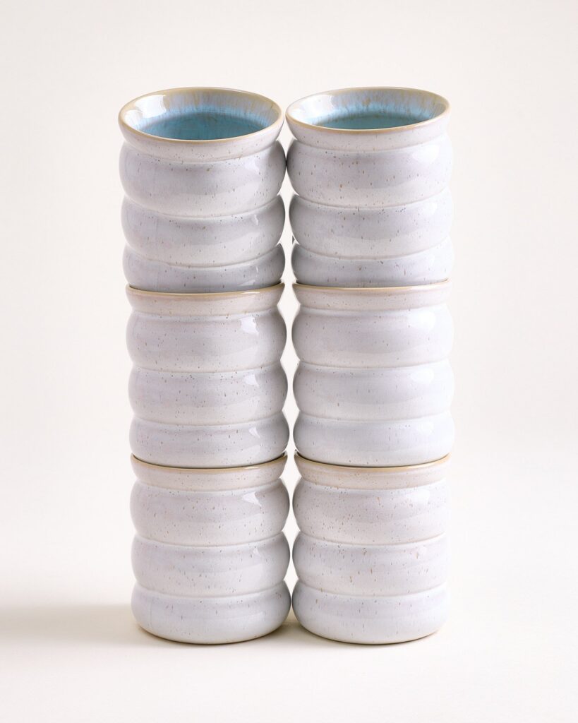 Large Bubble Azure Ceramic Cup Set of Six