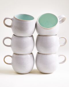 Large Azure Ceramic Mug Set of Six