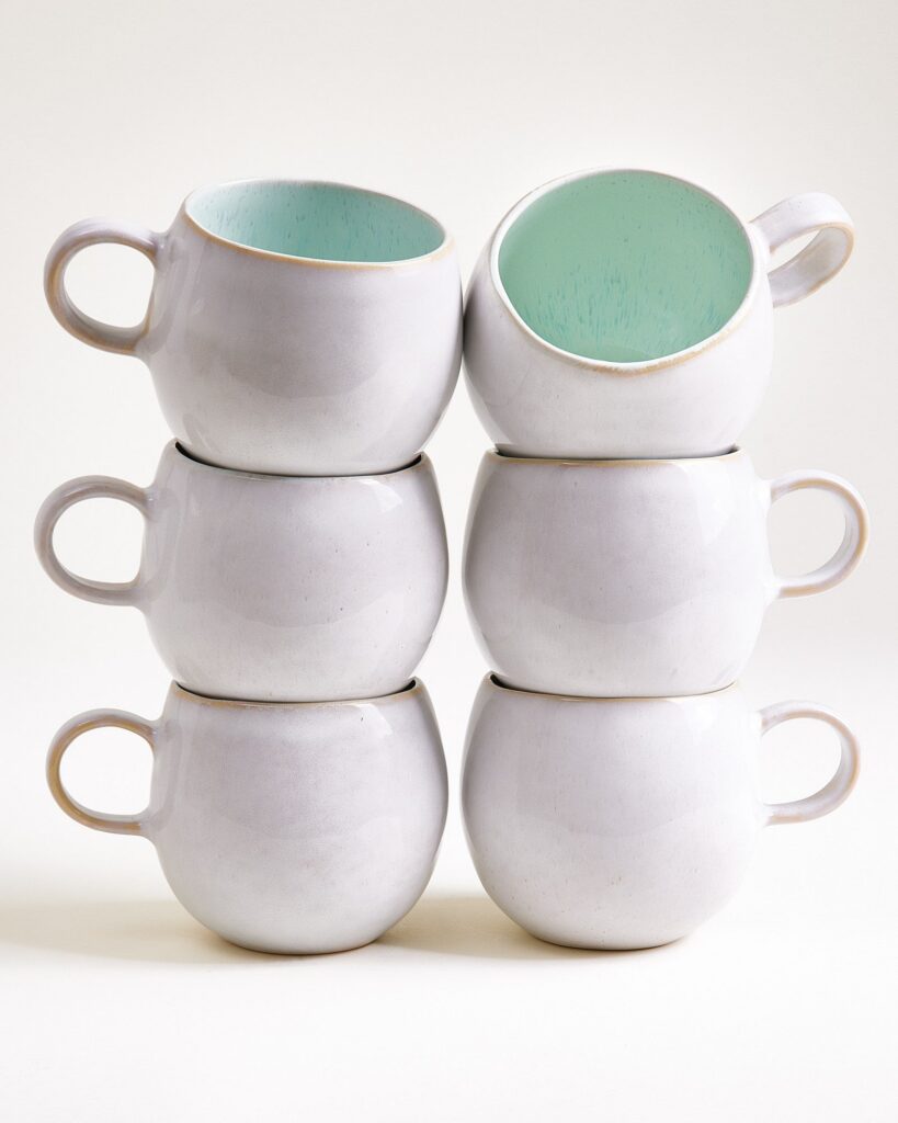 Large Azure Ceramic Mug Set of Six