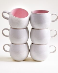 Large Rose Ceramic Mug Set of Six