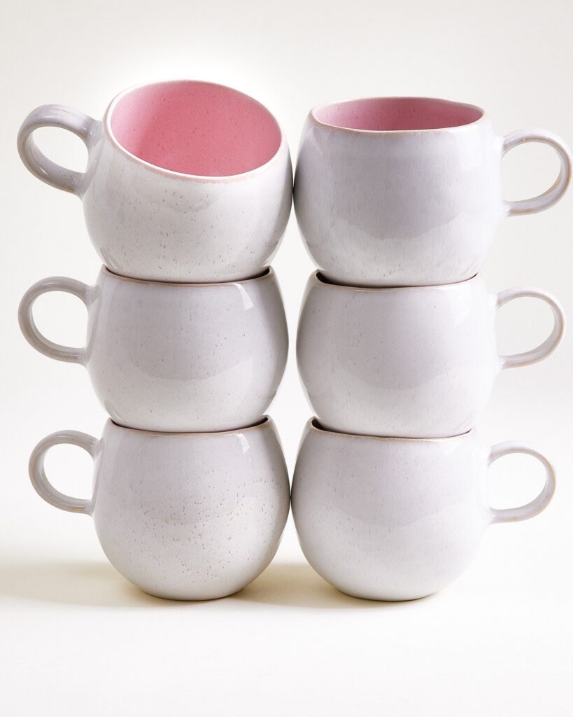 Large Rose Ceramic Mug Set of Six