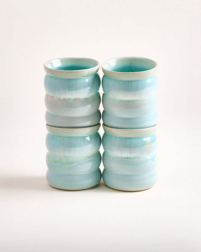 Large Bubble Mint Ceramic Cup Set of Four