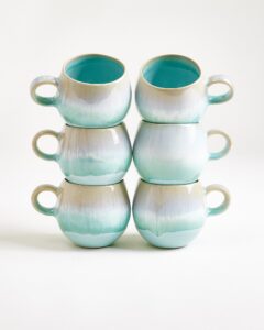 Small Everyday Mint Ceramic Mug Set of Six