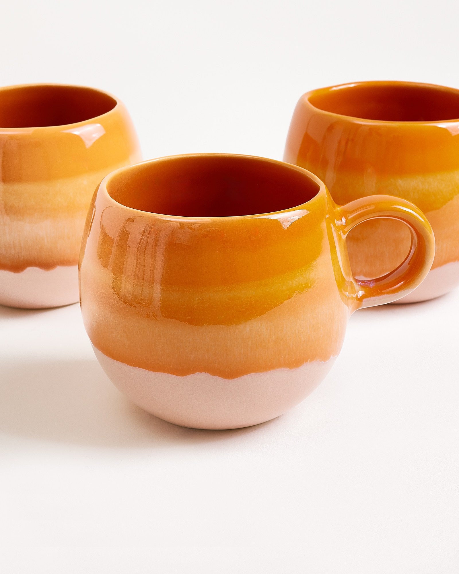 Large Orange Ceramic Mug Set of Six