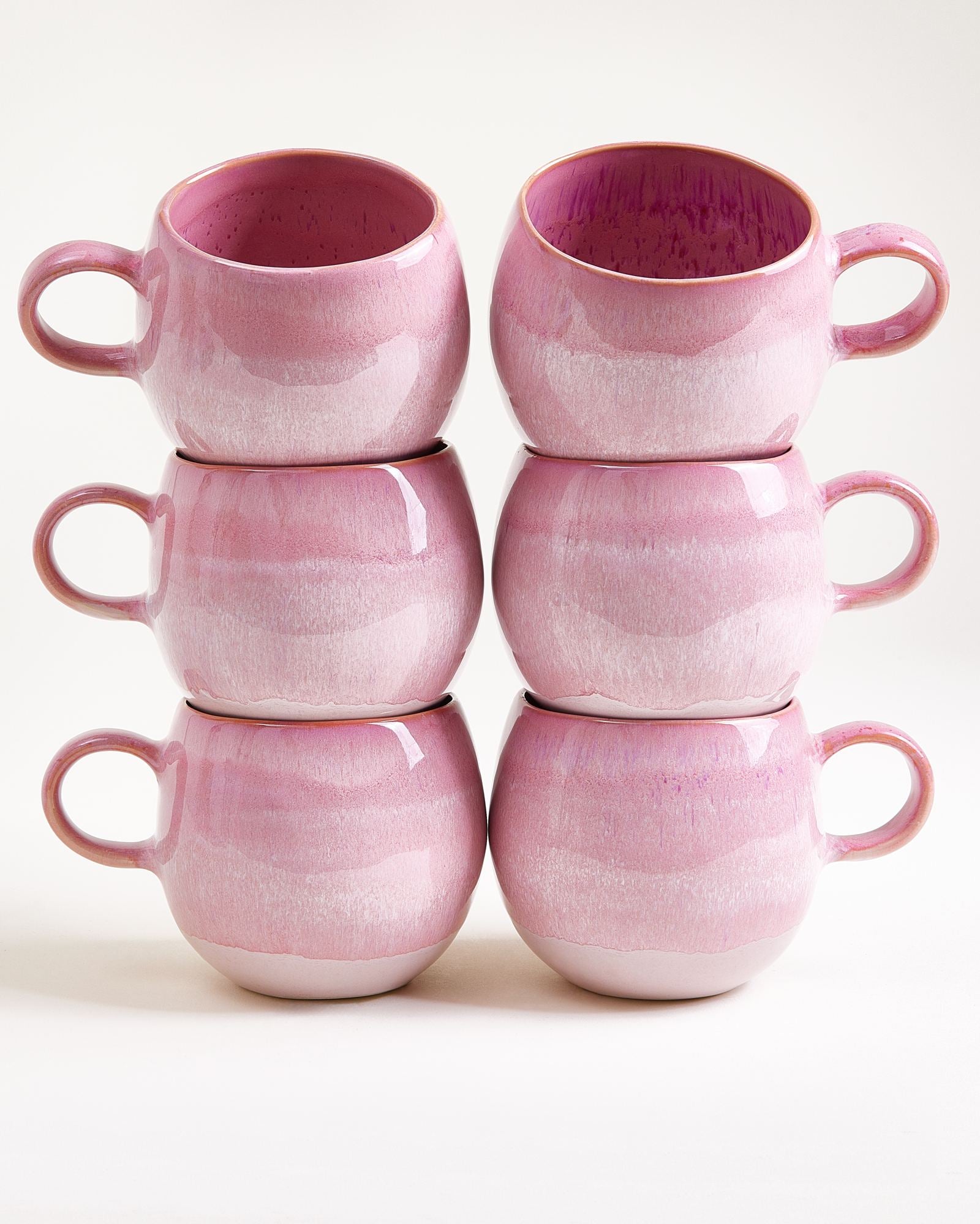 Large Everyday Pink Ceramic Mug Set of Six