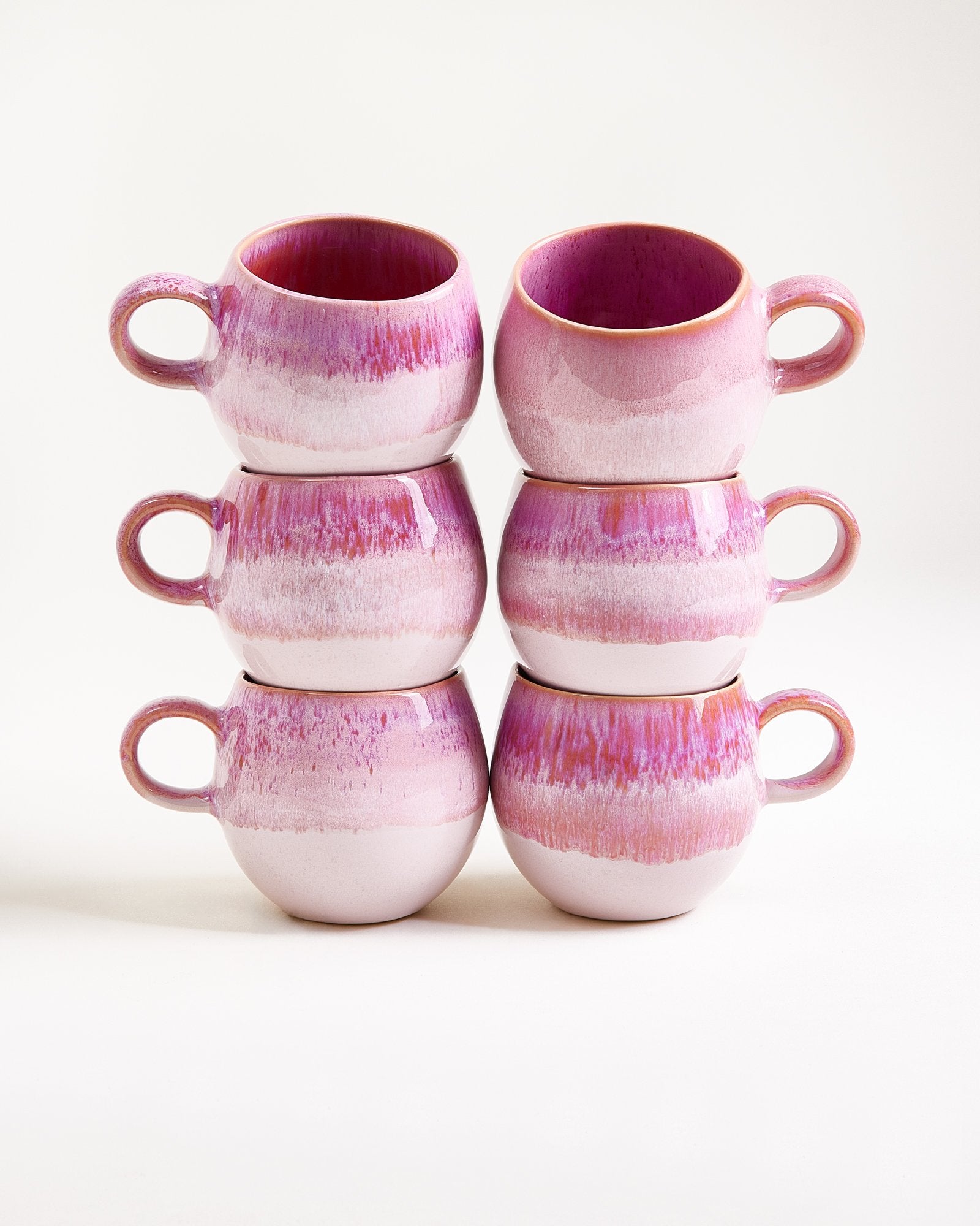 Small Soft Glaze Pink Ceramic Mug Set of Six