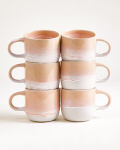 Large Apricot Ceramic Mug Set of Six