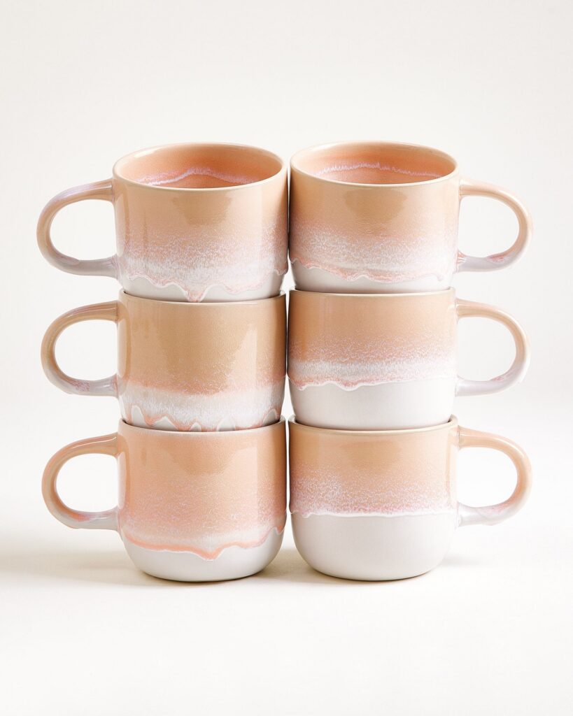 Large Apricot Ceramic Mug Set of Six