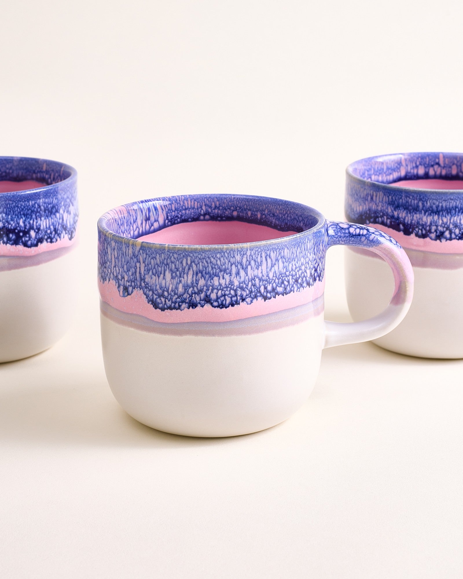 Large Blue Lilac Ceramic Mug Set of Six