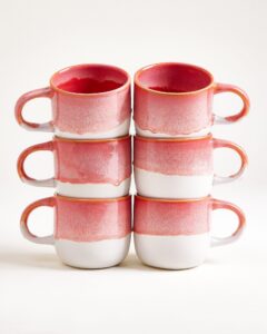 Large Pink Ceramic Mug Set of Six