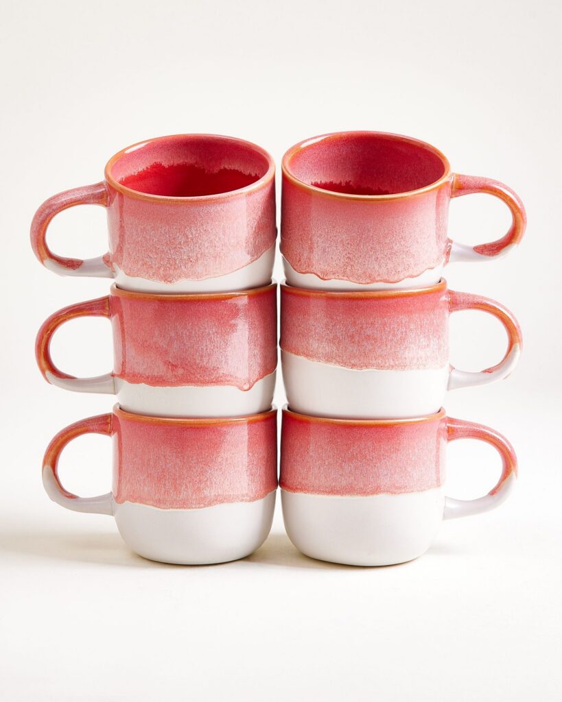 Large Pink Ceramic Mug Set of Six