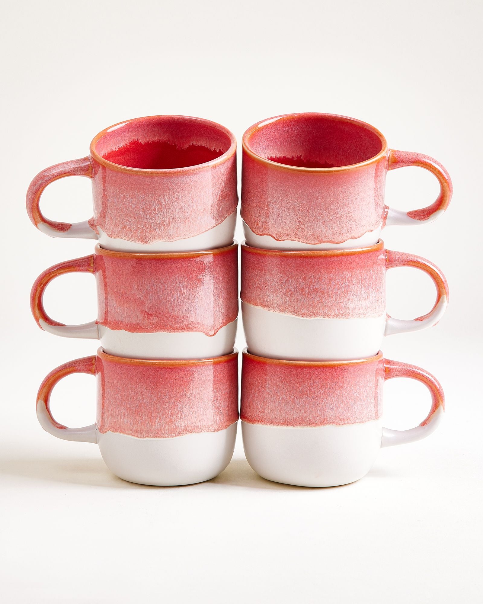 Large Pink Ceramic Mug Set of Six