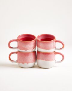 Small Pink Ceramic Mug Set of Four
