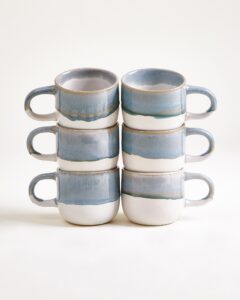 Small Gray Blue Ceramic Mug Set of Six