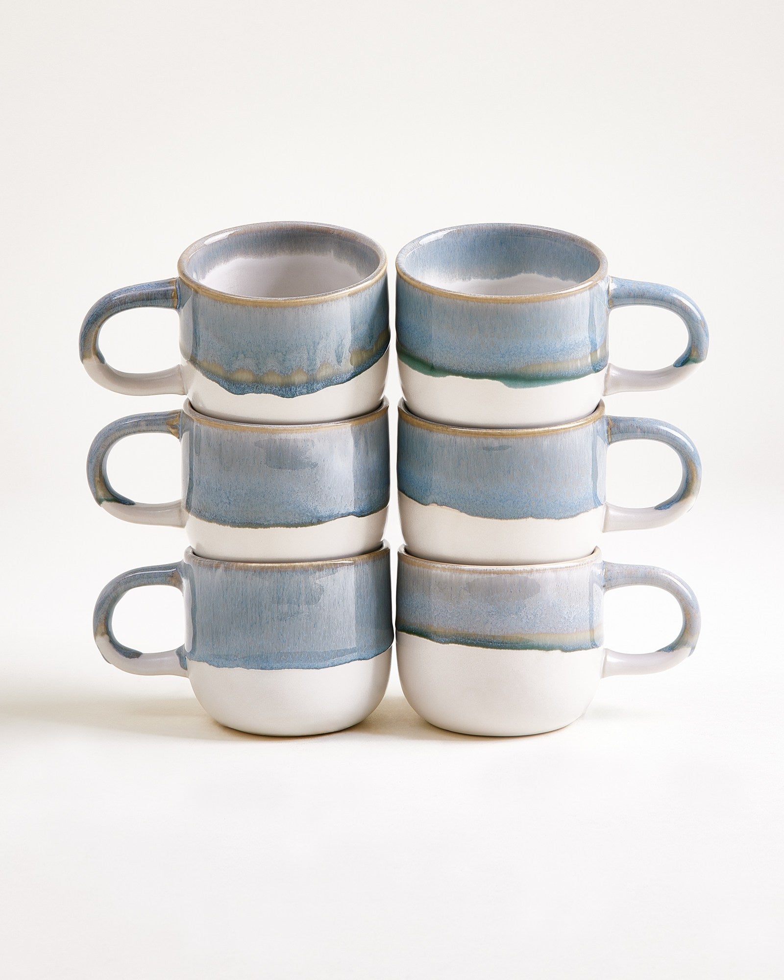 Small Gray Blue Ceramic Mug Set of Six