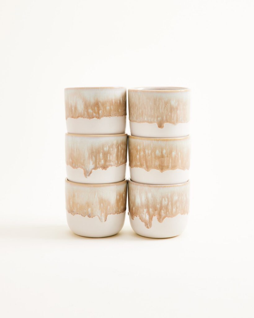 Small Warm Tone Sand Ceramic Cup Set of Six