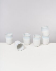 Large Mint White Ceramic Cup Set of Six