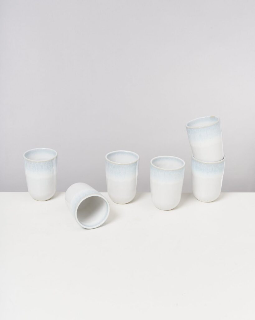 Large Mint White Ceramic Cup Set of Six