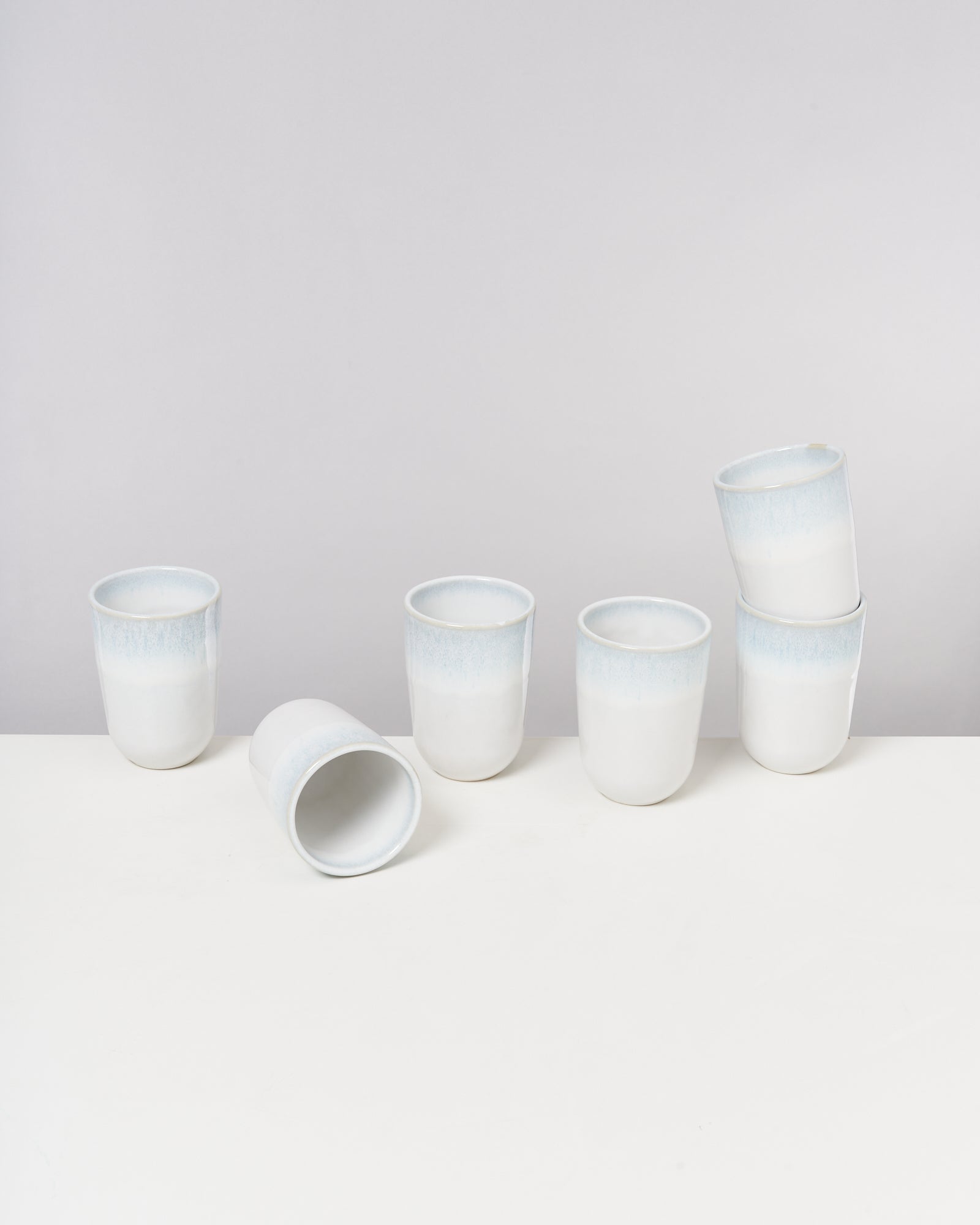 Large Mint White Ceramic Cup Set of Six