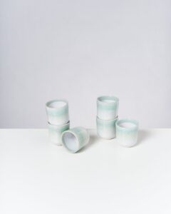 Small Mint White Ceramic Cup Set of Six