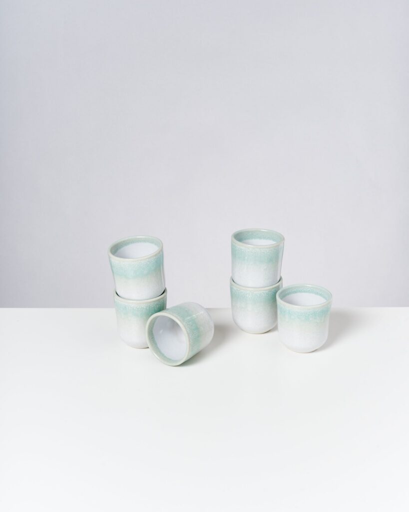 Small Mint White Ceramic Cup Set of Six