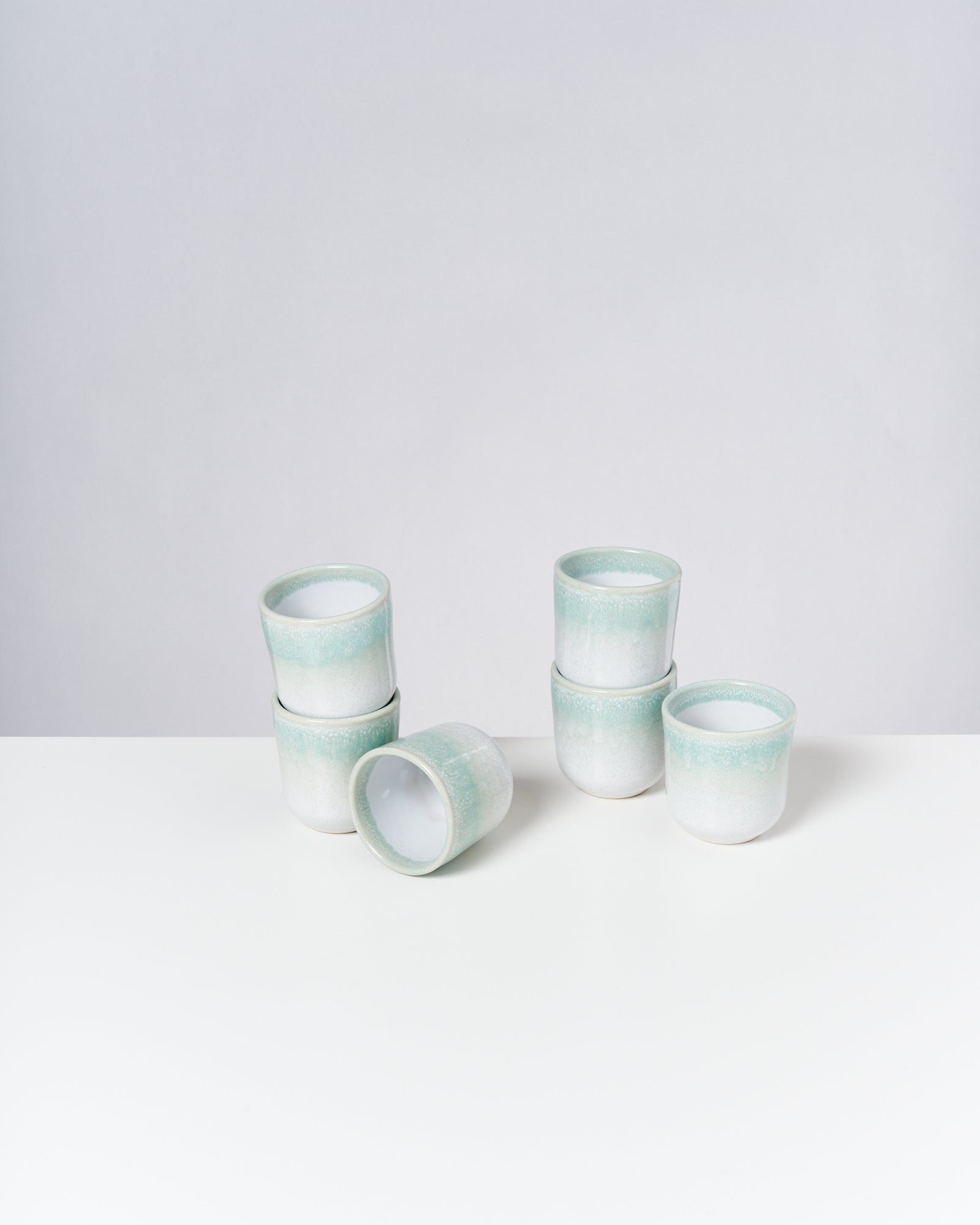 Small Mint White Ceramic Cup Set of Six