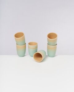 Large Apricot Mint Ceramic Cup Set of Six
