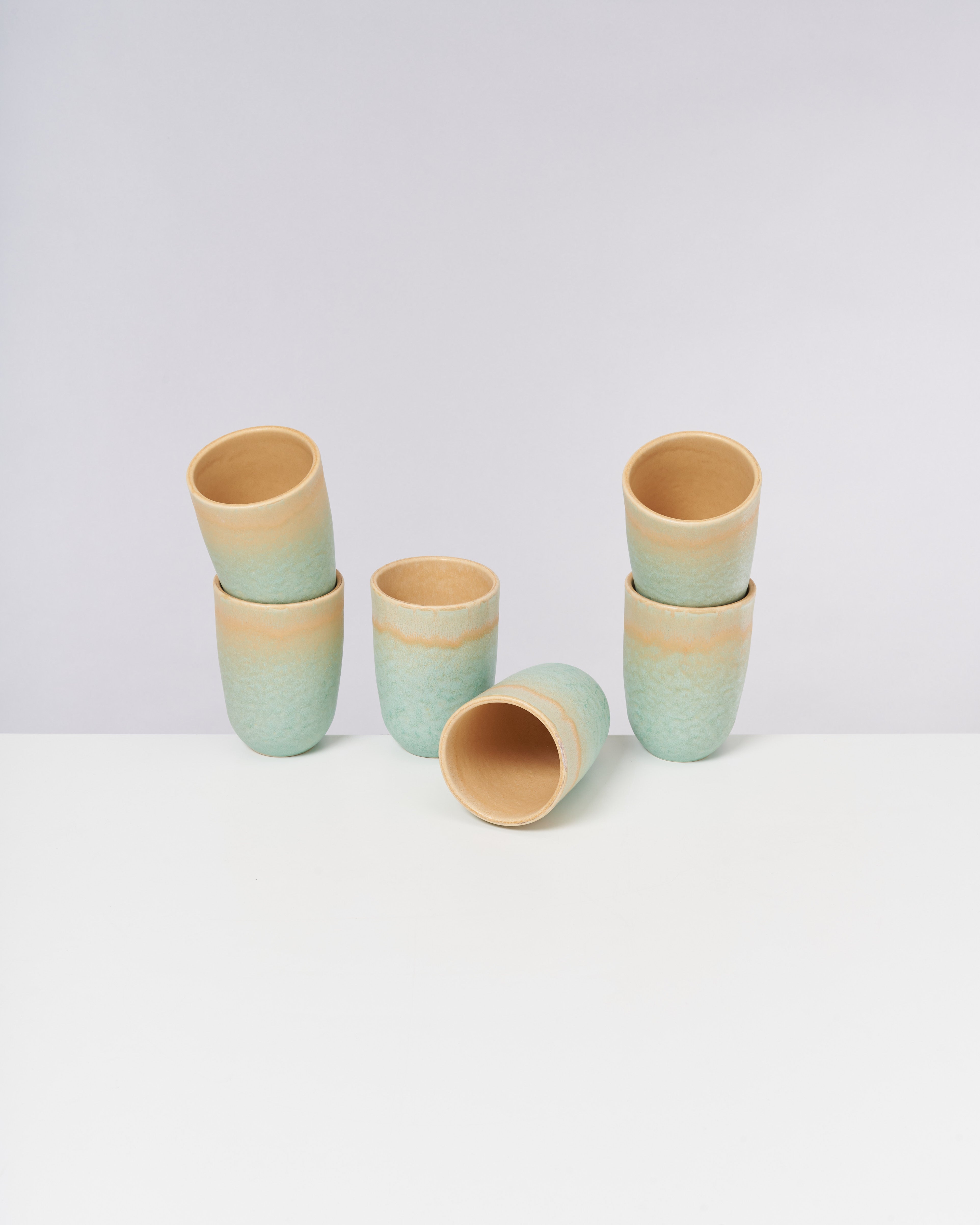 Large Apricot Mint Ceramic Cup Set of Six