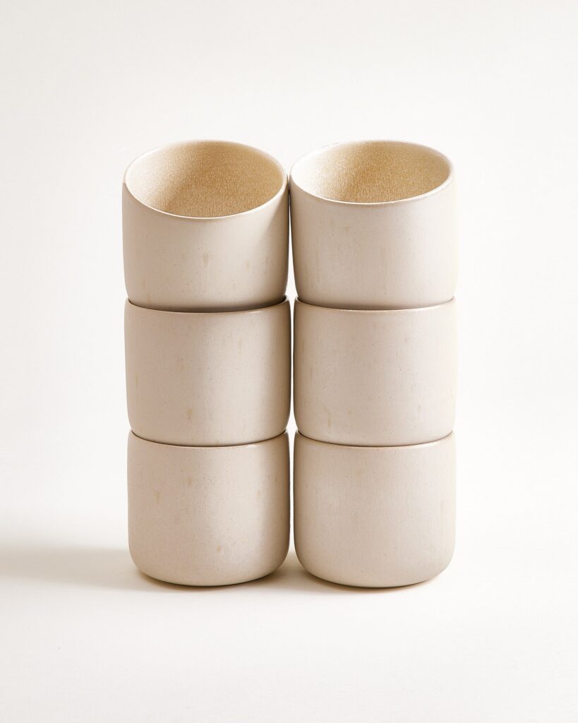 Large Rounded Sand Ceramic Cup Set of Six