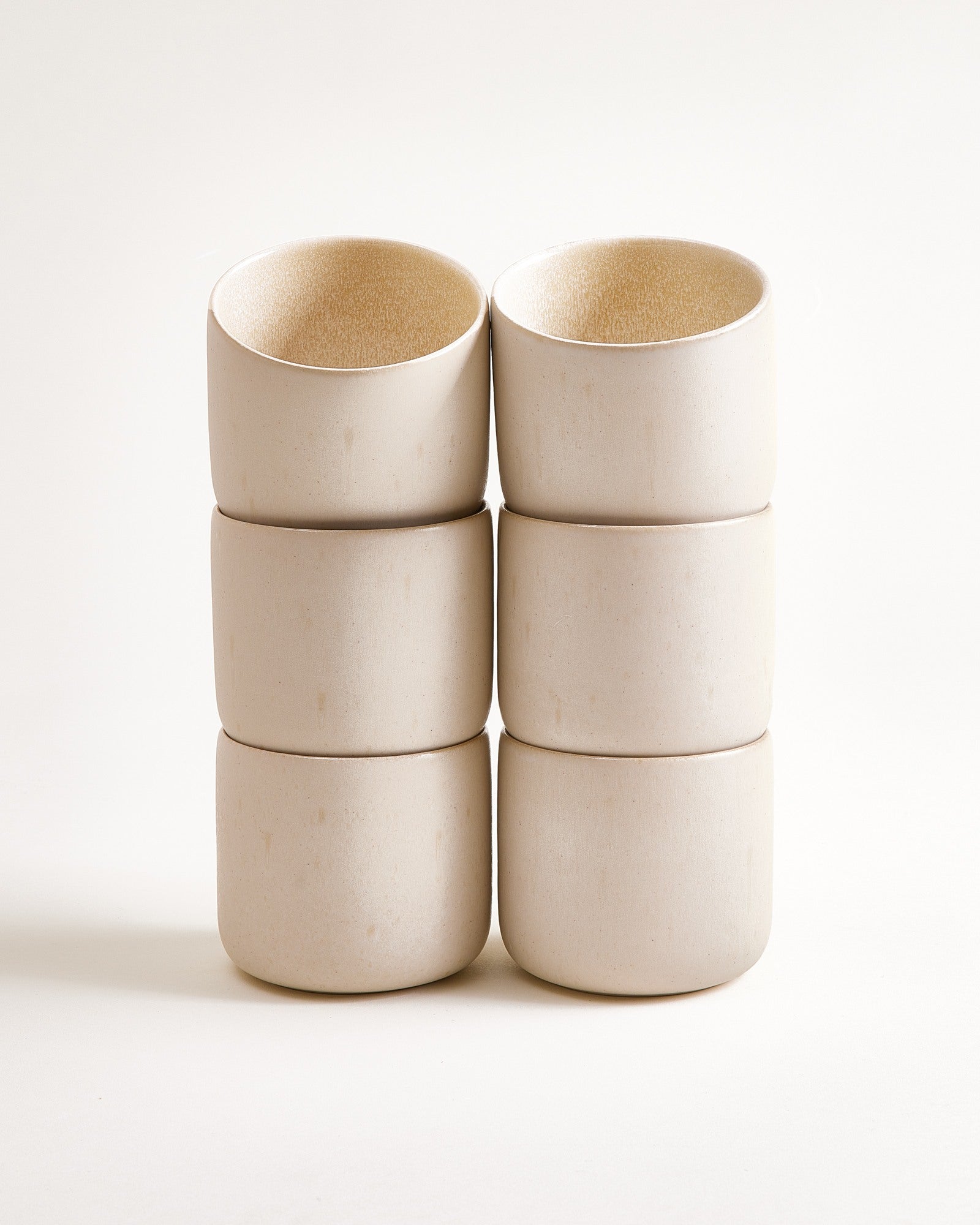 Large Rounded Sand Ceramic Cup Set of Six