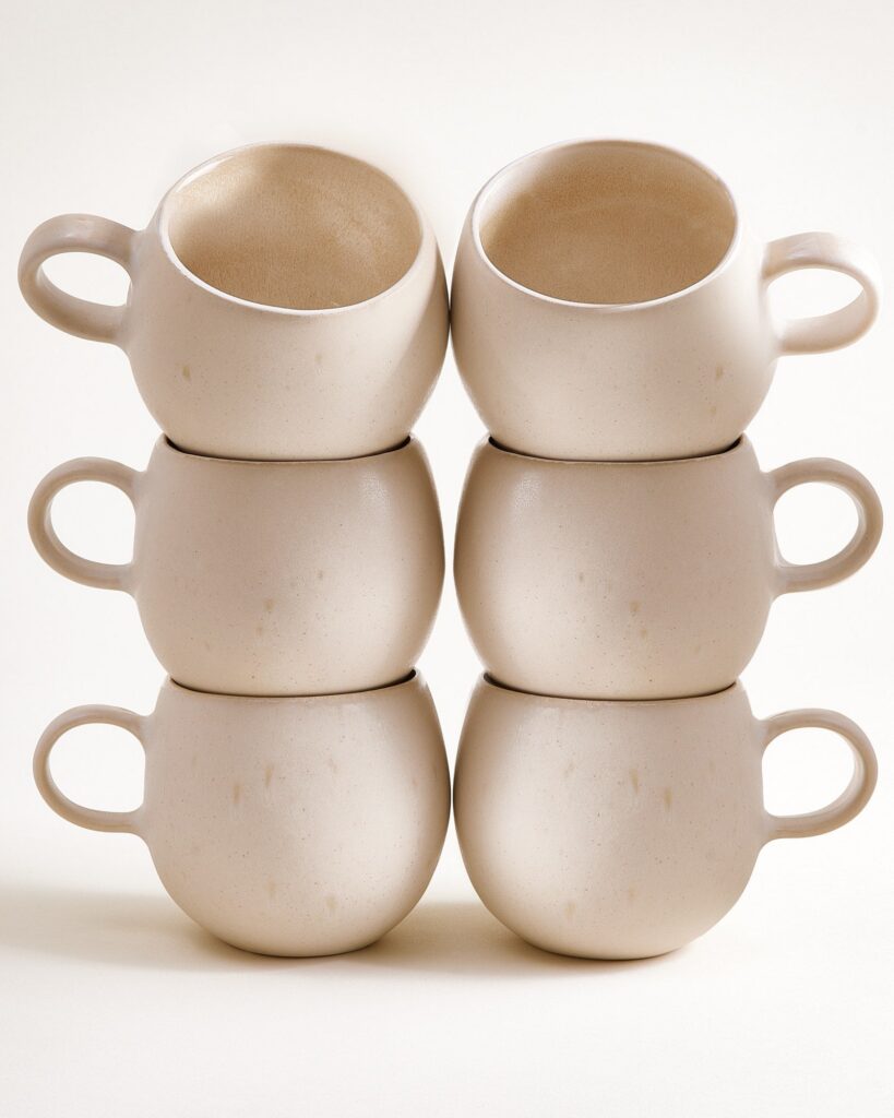 Large Smooth Sand Ceramic Mug Set of Six