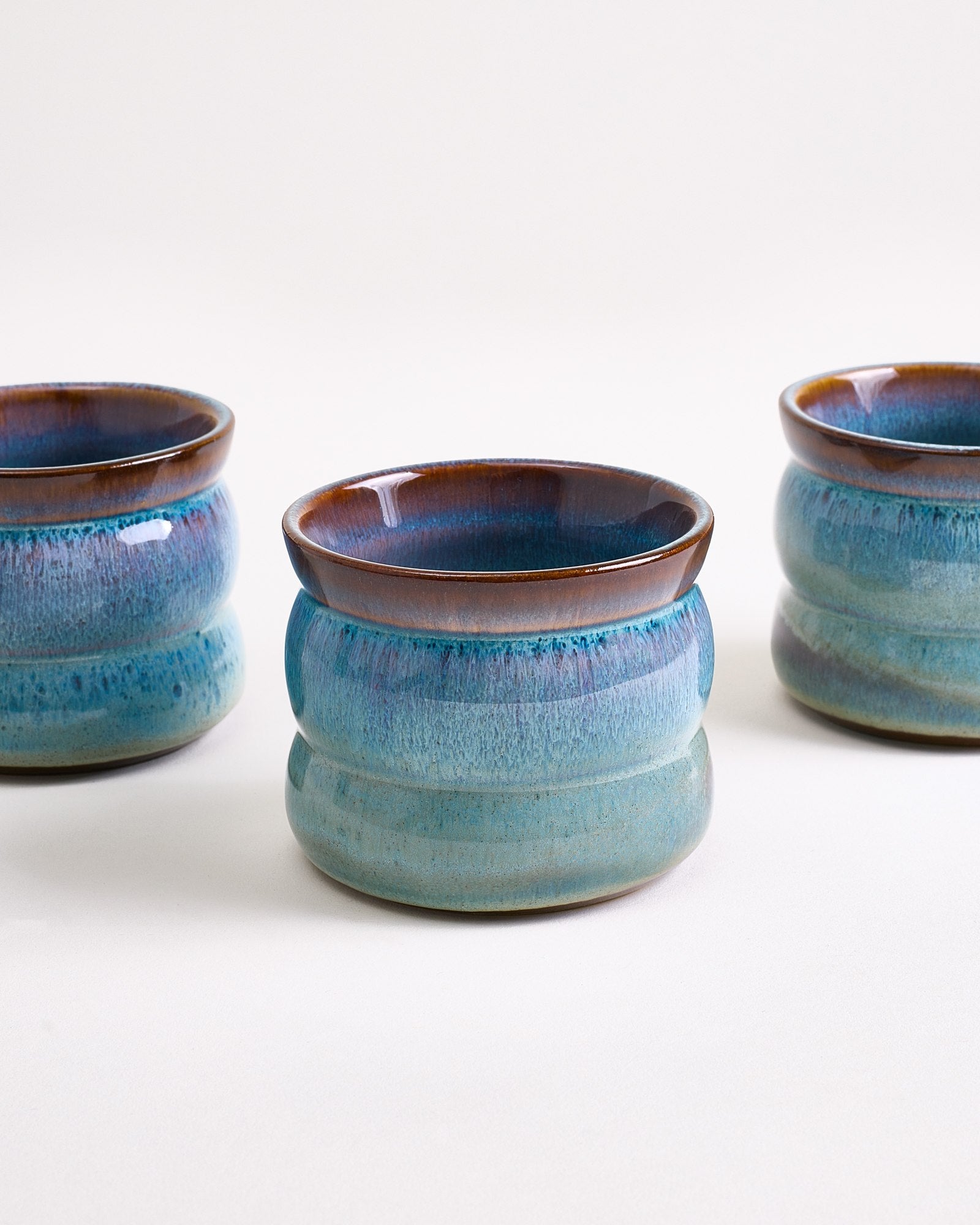 Small Bubble Green Blue Ceramic Cup Set of Four