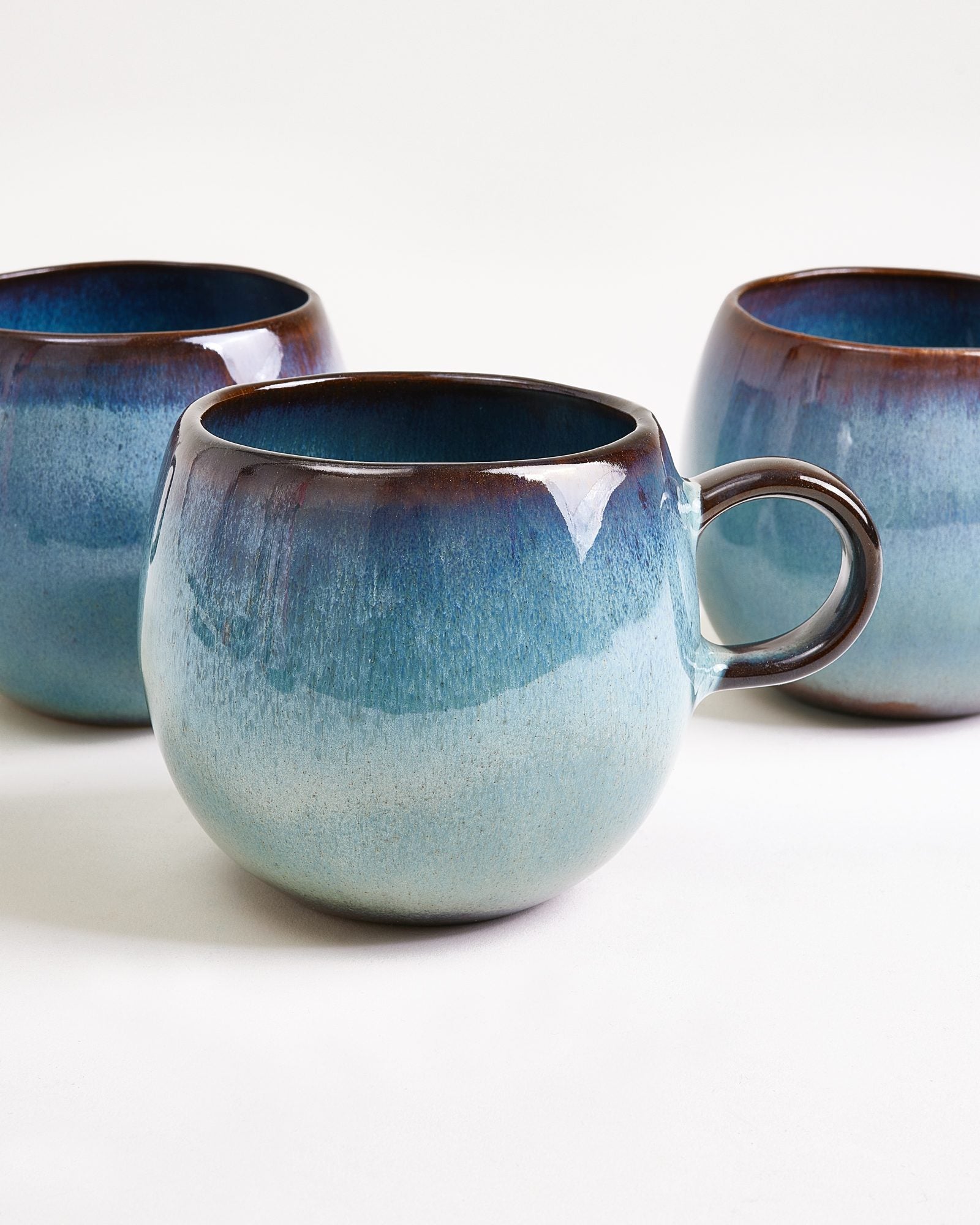 Large Green Blue Ceramic Mug Set of Six