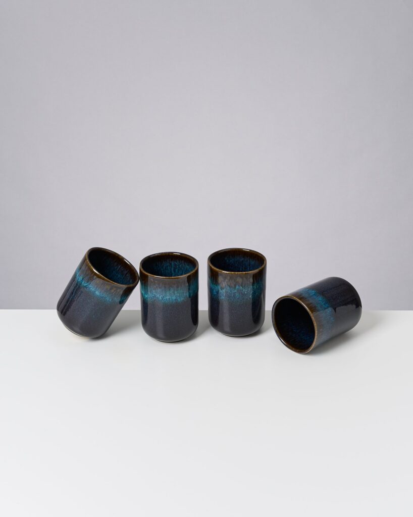 Large Oceanblue Ceramic Cup Set of Four
