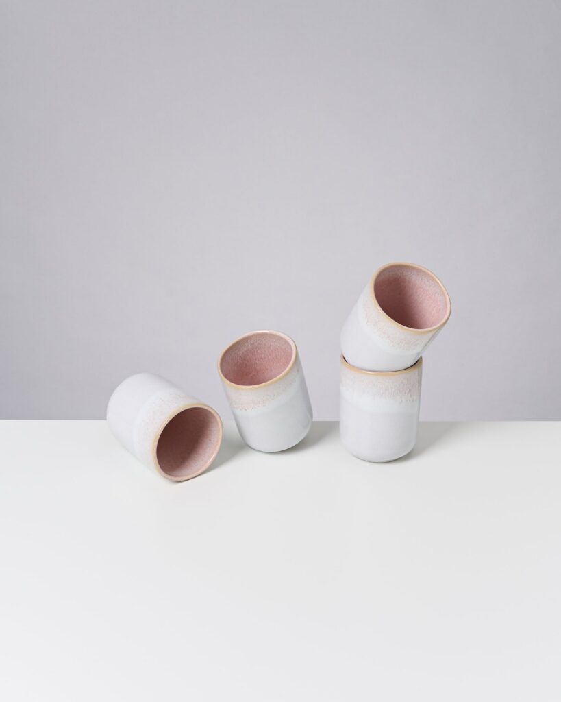 Large Rose Ceramic Cup Set of Four