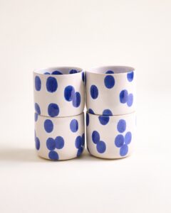 Large Dotted Blue Ceramic Cup Set of Four