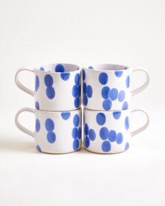 Large Dotted Blue Ceramic Mug Set of Four