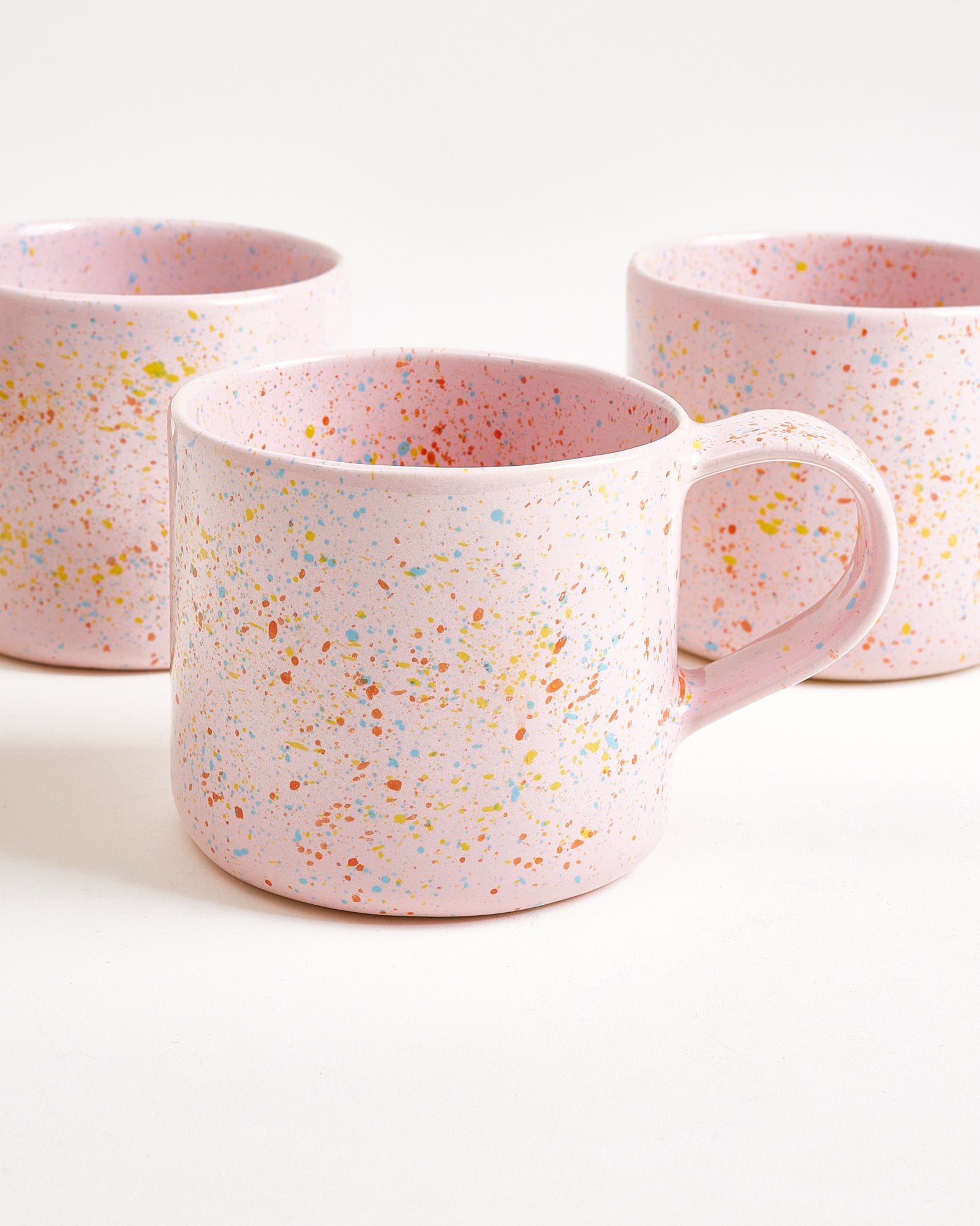 Large Speckled Pink Ceramic Mug Set of Four