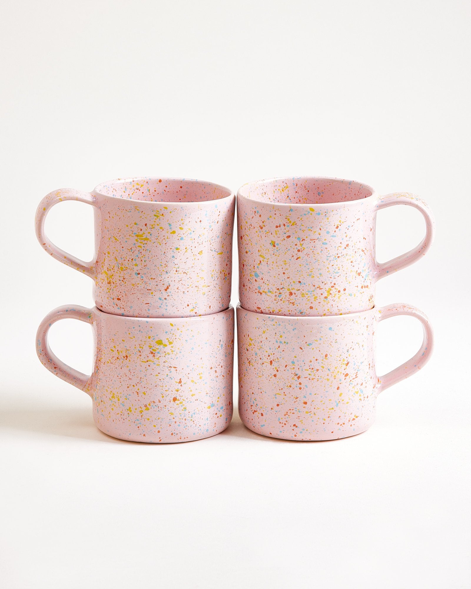 Large Speckled Pink Ceramic Mug Set of Four