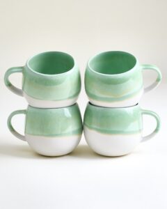 Large Green Ceramic Mug Set of Four