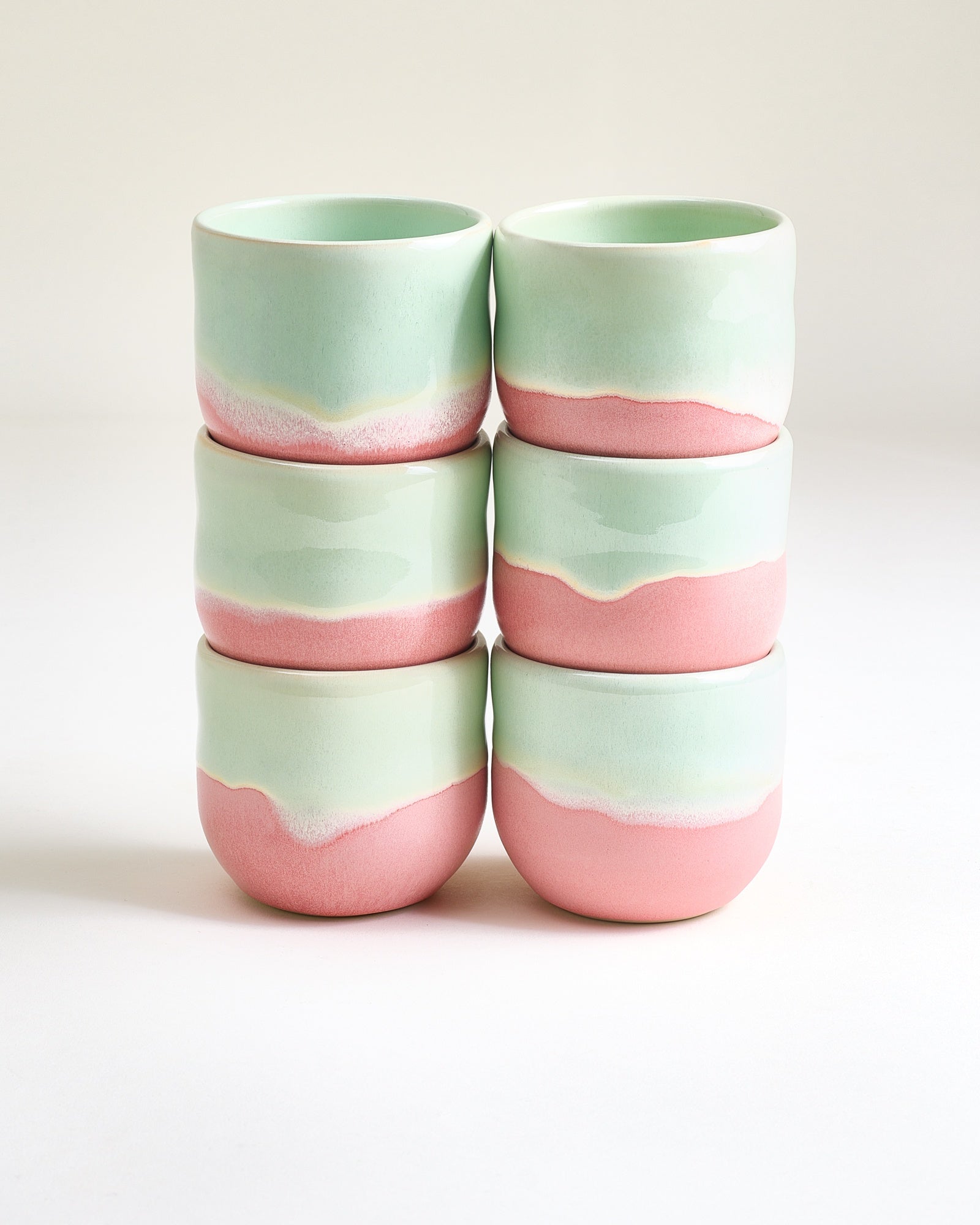 Large Lime Pink Ceramic Cup Set of Six
