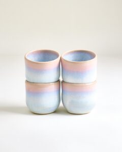 Large Rose Blue Ceramic Cup Set of Four