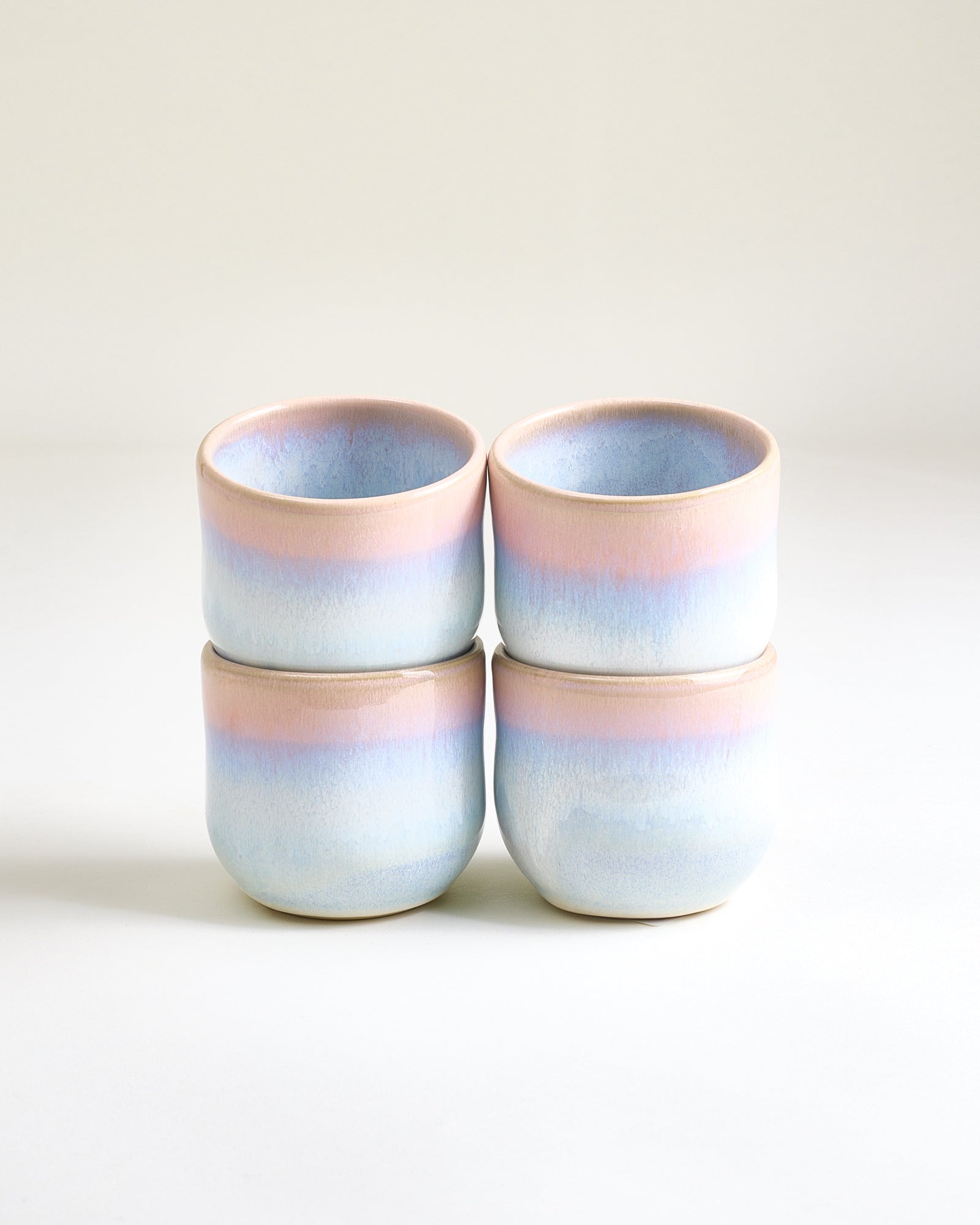 Large Rose Blue Ceramic Cup Set of Four