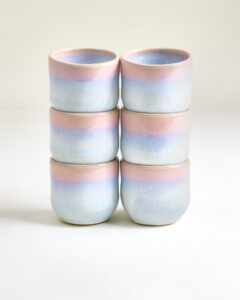 Large Rose Blue Ceramic Cup Set of Six